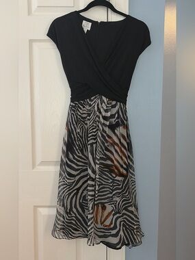 Black Wrap-Style Top Zebra Print Skirt Dress